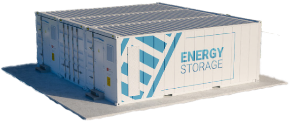 A white container labeled "Energy Storage" with blue accents.